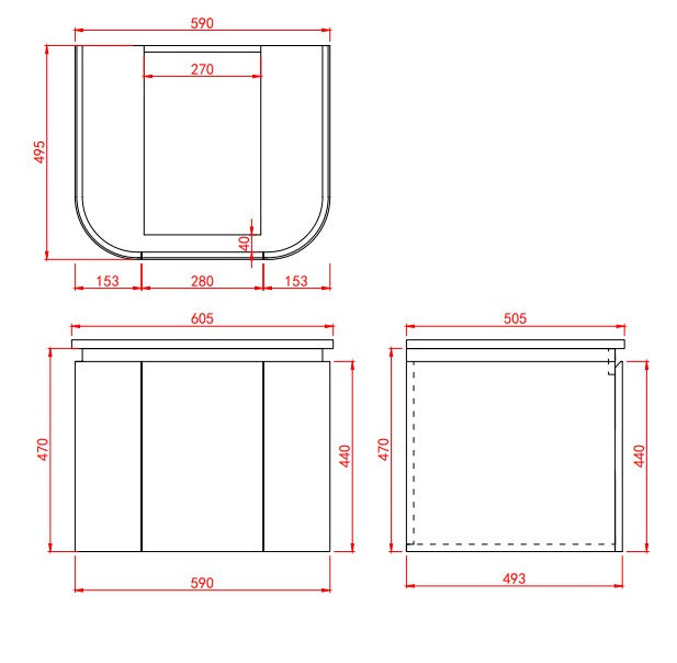 600mm Devito Wall Hung PVC Cabinet - Matt Black & White - Cabinet Only