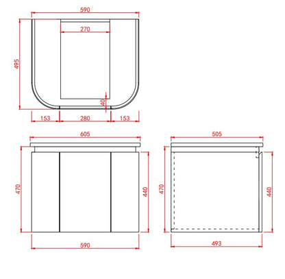 600mm Devito Wall Hung PVC Cabinet - Matt Black & White - Cabinet Only