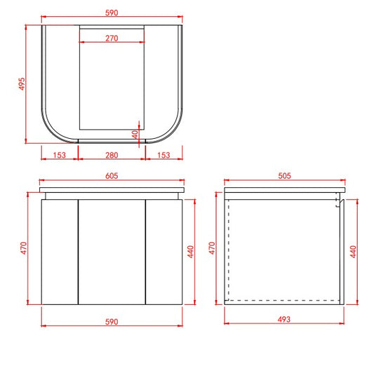 600mm Devito Wall Hung PVC Cabinet - Matt Black & White - Cabinet Only