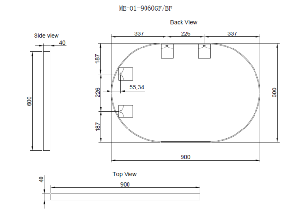 600mm Framed Non-LED - Gold - 600 x 900 x 45