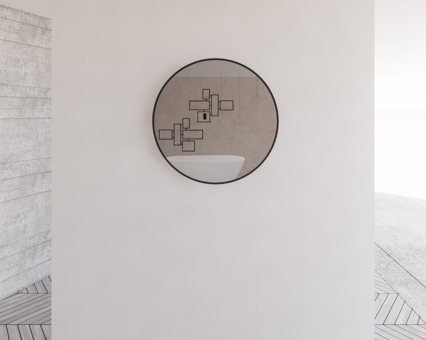Round Framed Mirrors 40mm Depth Frame Matt Black 600x600mm