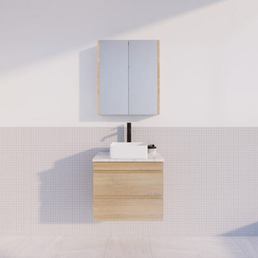 600mm Riva Forest Oak Wall Hung Vanity - MDF - Light oak