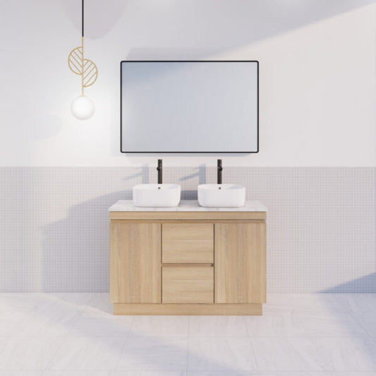 1200mm Riva Forest Oak Freestanding Double Bowl Vanity - MDF - Light oak