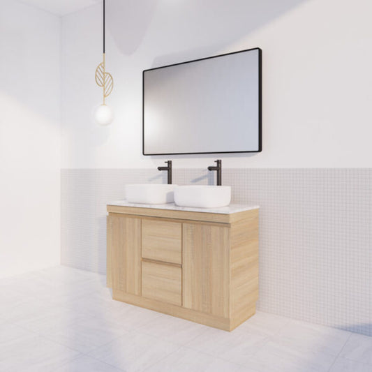 1200mm Riva Forest Oak Freestanding Double Bowl Vanity - MDF - Light oak