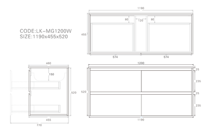 1200mm Gladstone Wall Hung Plywood Single Bowl Cabinet - Sandy Oak Woodmatt - Cabinet Only