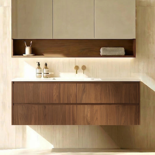 1200mm Gladstone Wall Hung Plywood Single Bowl Cabinet - Mocha Oak Woodmatt - Cabinet Only