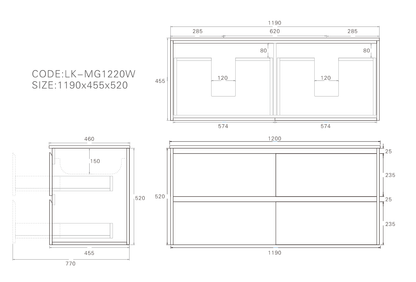 1200mm Gladstone Wall Hung PlywoodDouble Bowl Cabinet - Mocha Oak Woodmatt - Cabinet Only