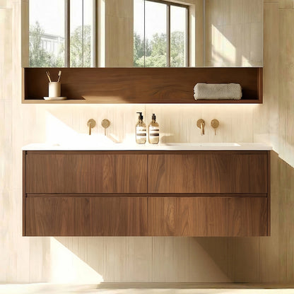 1500mm Gladstone Wall Hung Plywood Cabinet - Mocha Oak Woodmatt - Cabinet Only
