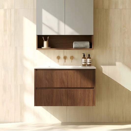 600mm Gladstone Wall Hung Plywood Cabinet - Mocha Oak Woodmatt - Cabinet Only