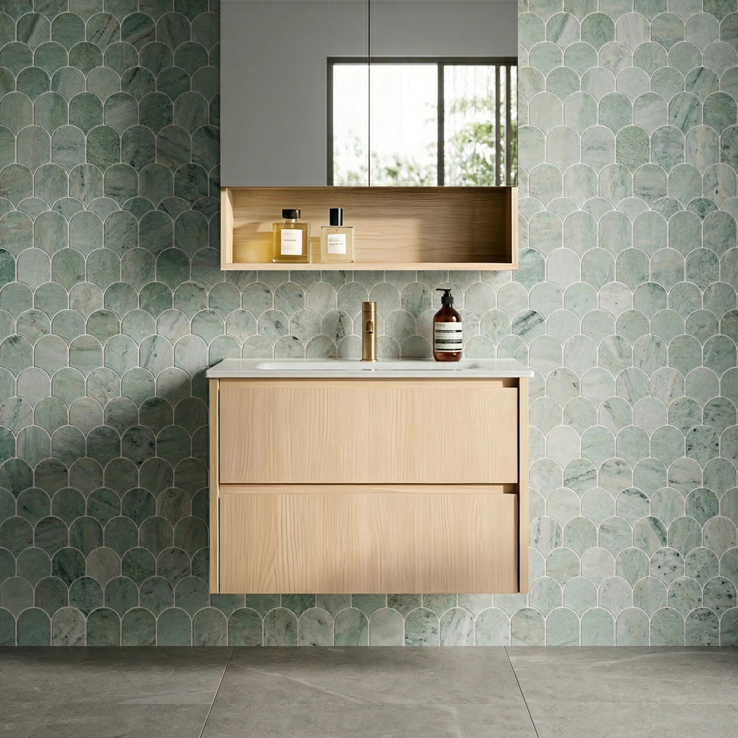 600mm Gladstone Wall Hung Plywood Cabinet - Sandy Oak Woodmatt - Cabinet Only