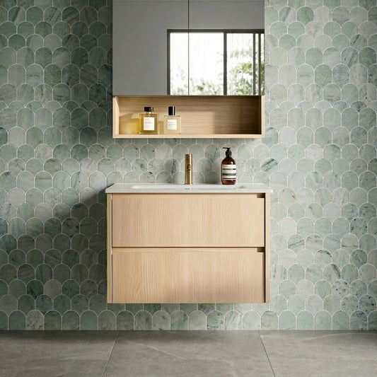 600mm Gladstone Wall Hung Plywood Cabinet - Sandy Oak Woodmatt - Cabinet Only