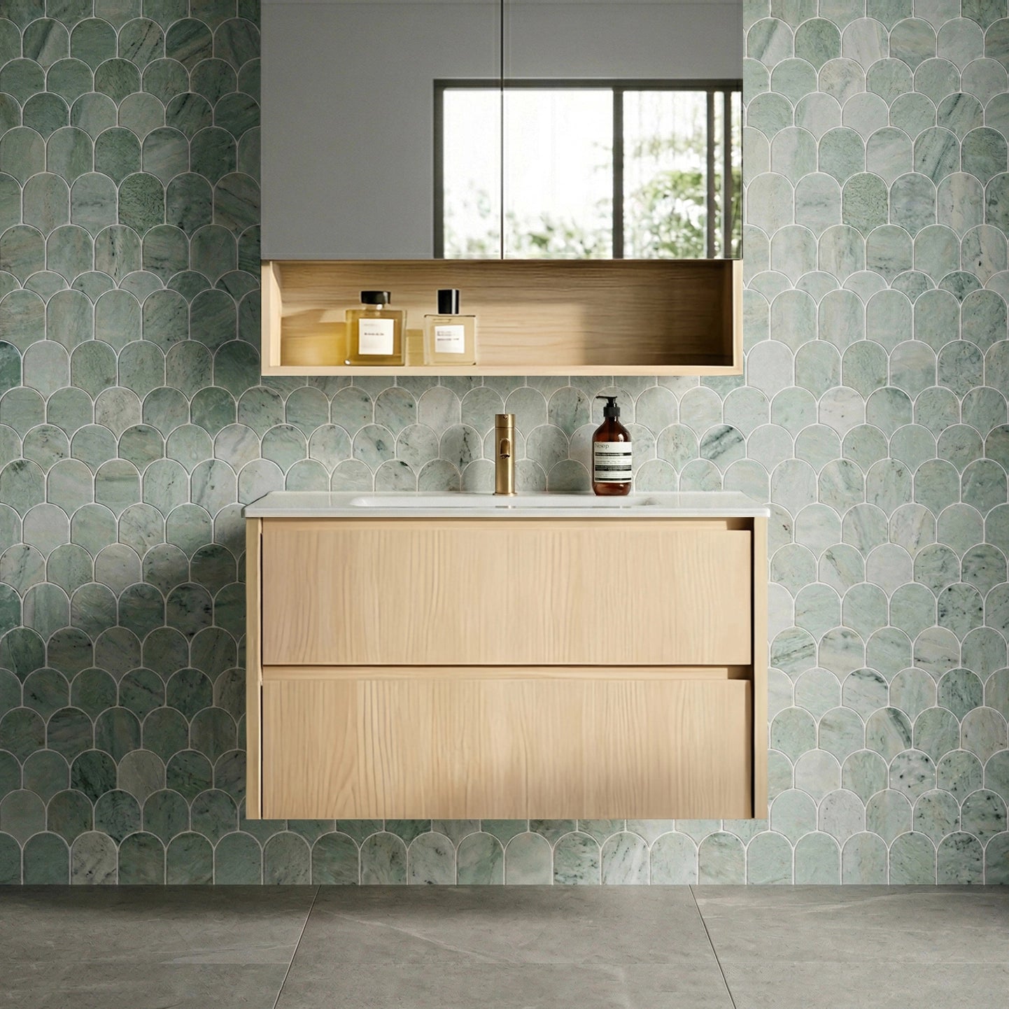 750mm Gladstone Wall Hung Plywood Cabinet - Sandy Oak Woodmatt - Cabinet Only