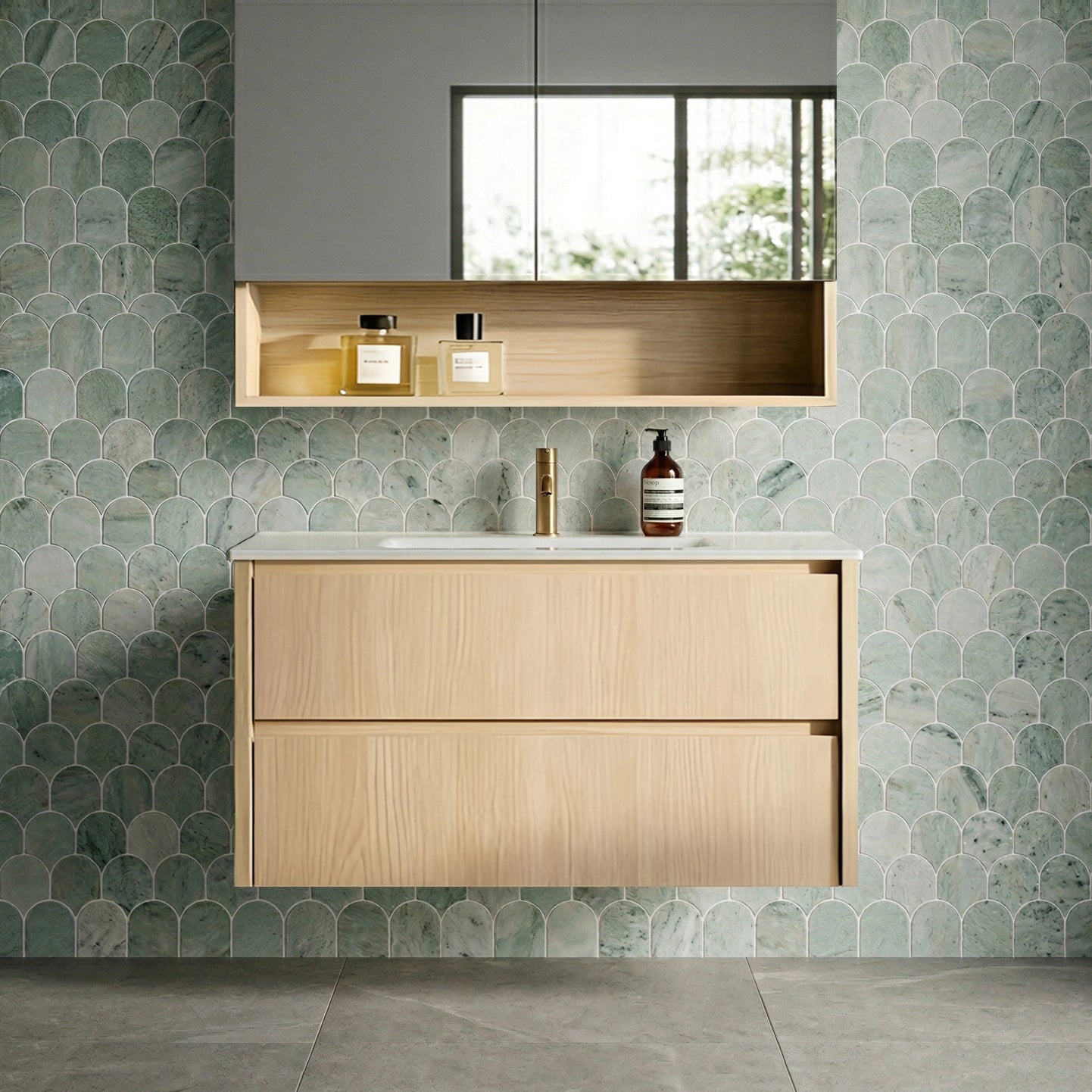 900mm Gladstone Wall Hung Plywood Cabinet - Sandy Oak Woodmatt - Cabinet Only