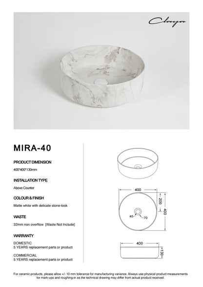 405*405*130mm Matte White with Delicate Stone-look Veining Above Counter Basin