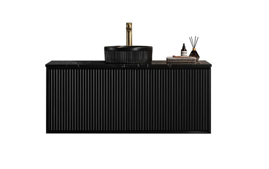 1200mm  Kliff Fluted Wall Hung PVC Single or Double  Bowl Cabinet - Matt Black - Cabinet Only
