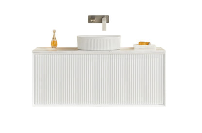 1200mm  Kliff Fluted Wall Hung PVC Single or Double  Bowl Cabinet - Matt White - Cabinet Only