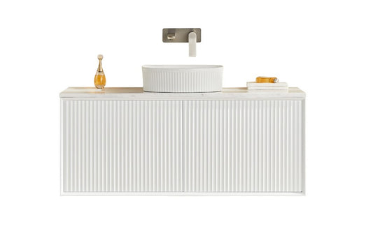 1200mm  Kliff Fluted Wall Hung PVC Single or Double  Bowl Cabinet - Matt White - Cabinet Only