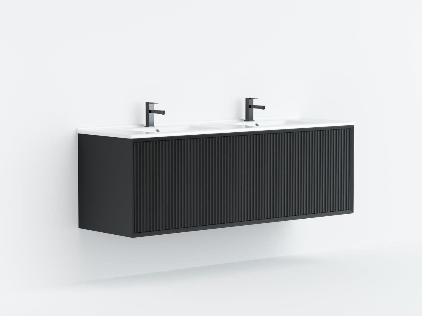 1200mm  Kliff Fluted Wall Hung PVC Single or Double  Bowl Cabinet - Matt Black - Cabinet Only