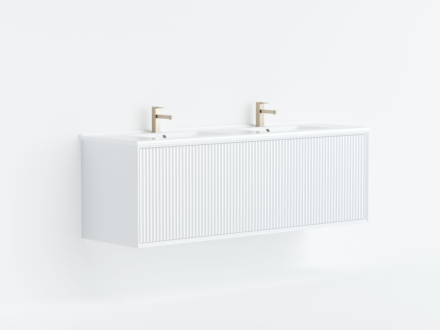 1200mm  Kliff Fluted Wall Hung PVC Single or Double  Bowl Cabinet - Matt White - Cabinet Only