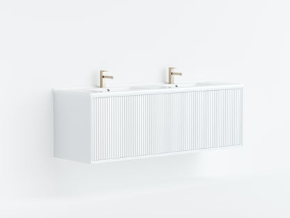 1200mm  Kliff Fluted Wall Hung PVC Single or Double  Bowl Cabinet - Matt White - Cabinet Only
