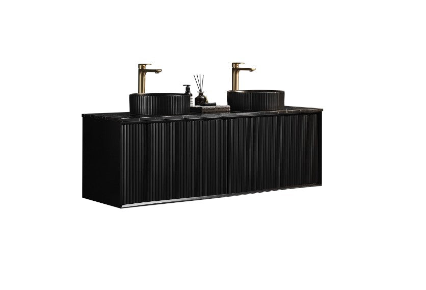 1500mm  Kliff Fluted Wall Hung PVC Cabinet - Matt Black - Cabinet Only