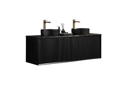 1500mm  Kliff Fluted Wall Hung PVC Cabinet - Matt Black - Cabinet Only