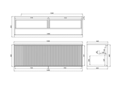 1500mm  Kliff Fluted Wall Hung PVC Cabinet - Matt Black - Cabinet Only