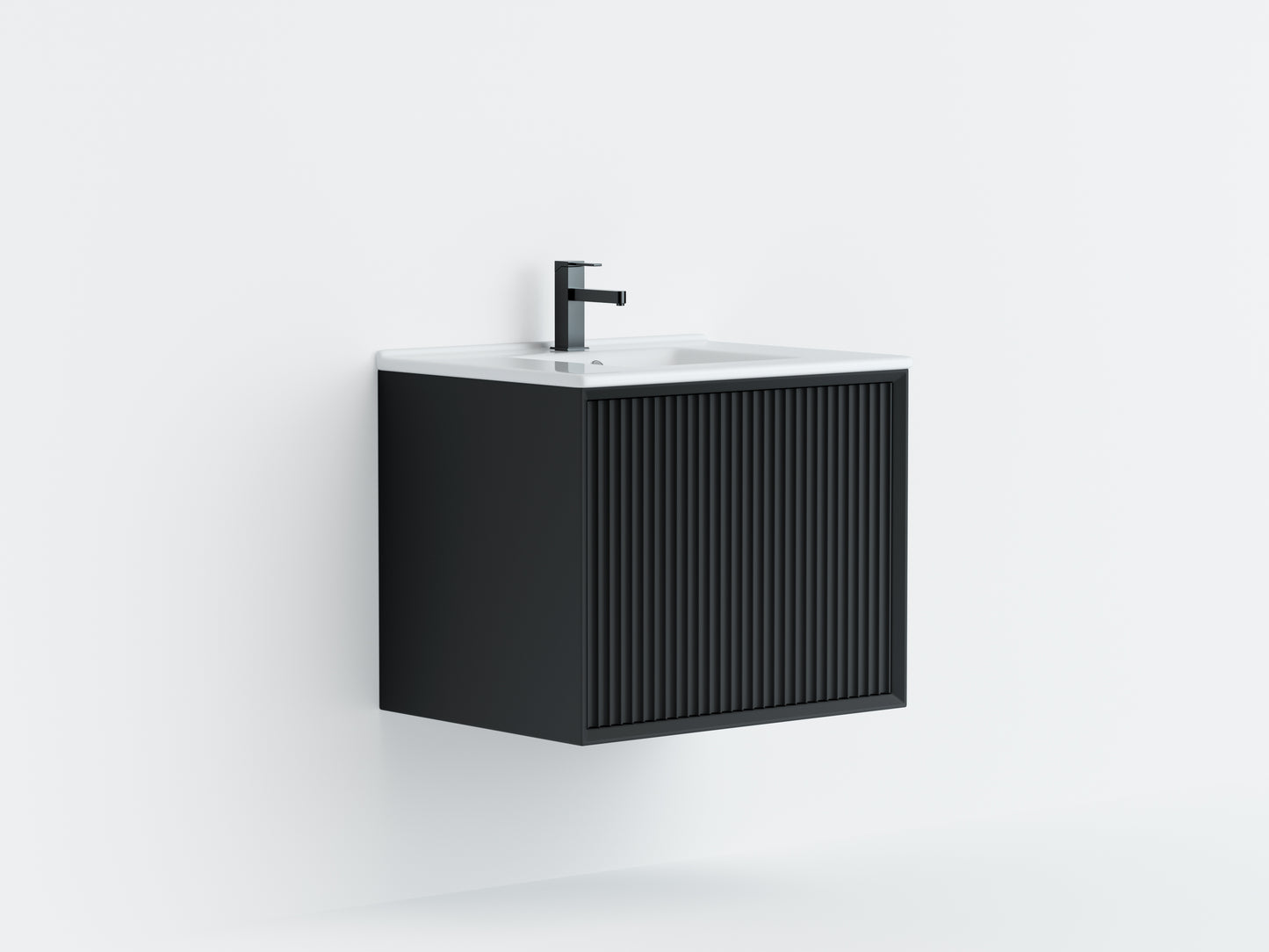 600mm Kliff Fluted Wall Hung PVC Cabinet - Matt Black - Cabinet Only