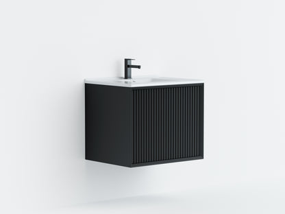 600mm Kliff Fluted Wall Hung PVC Cabinet - Matt Black - Cabinet Only