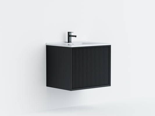 600mm Kliff Fluted Wall Hung PVC Cabinet - Matt Black - Cabinet Only