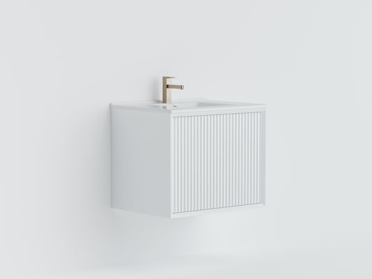 600mm Kliff Fluted Wall Hung PVC Cabinet - Matt White - Cabinet Only