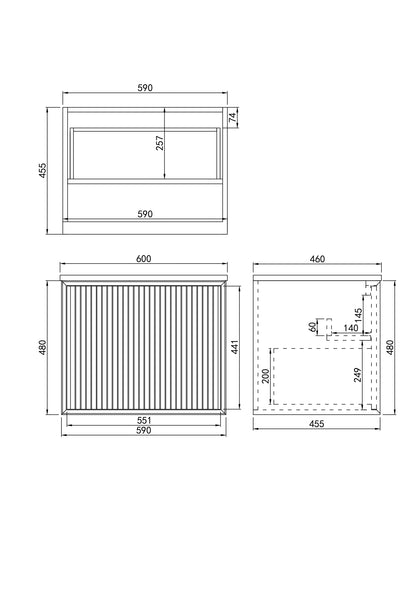 600mm Kliff Fluted Wall Hung PVC Cabinet - Matt White - Cabinet Only