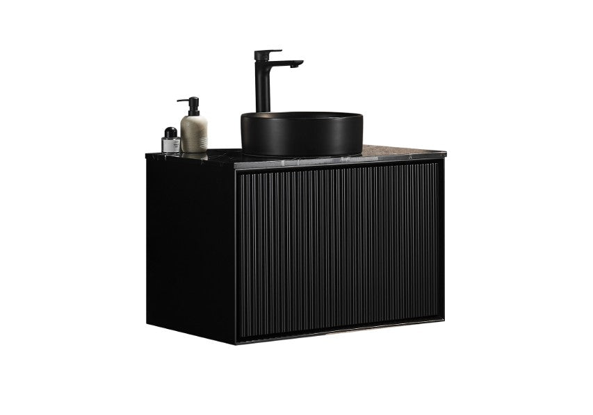 750mm  Kliff Fluted Wall Hung PVC Cabinet - Matt Black - Cabinet Only