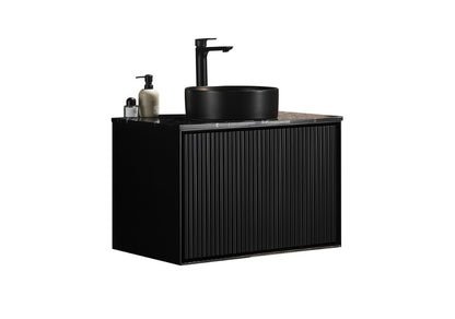 750mm  Kliff Fluted Wall Hung PVC Cabinet - Matt Black - Cabinet Only