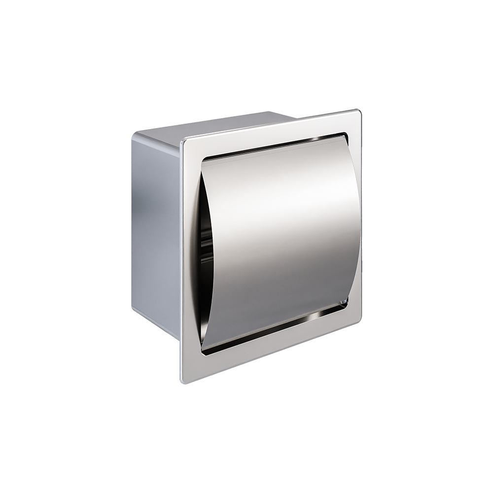 Recessed Single Roll Toilet Roll Holder with Hood SS