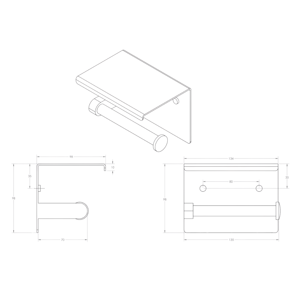 Single Toilet Roll Holder with Shelf Top - Designer Black