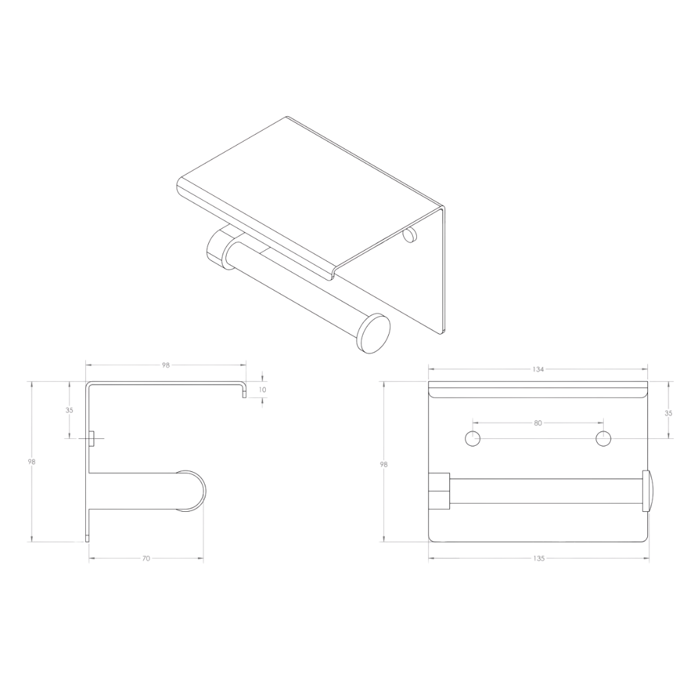 Single Toilet Roll Holder with Shelf Top SS