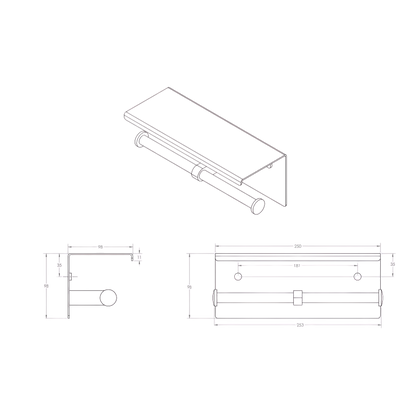 Double Toilet Roll Holder with Shelf Top - Designer Black