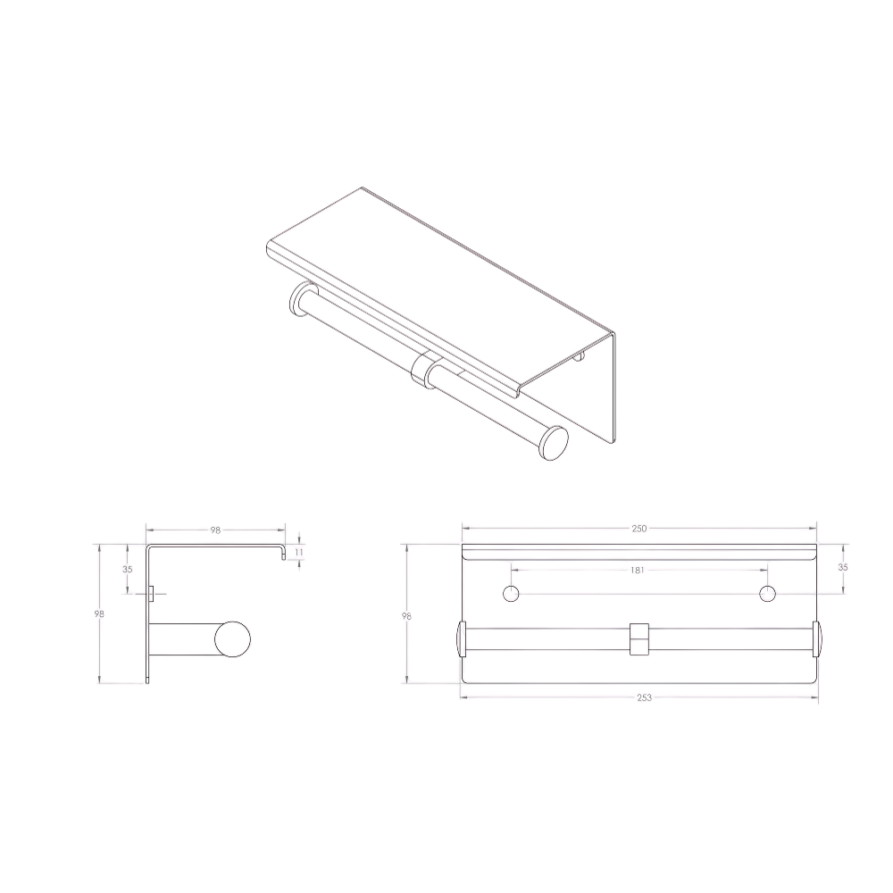 Double Toilet Roll Holder with Shelf Top SS