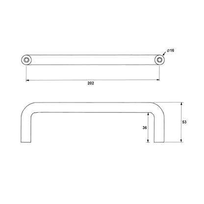 “D” Solid Pull Handle – 202mm C to C SS