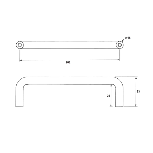 “D” Solid Pull Handle – 202mm C to C SS