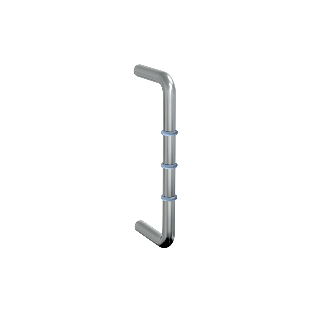 “D” Handle with Clear Rubber Stoppers – 128mm C to C SS