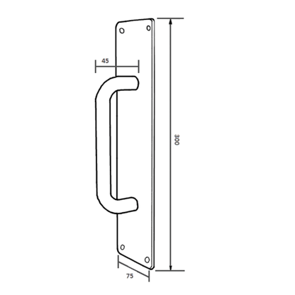 Pull Handle with Plate – 75mmW x 300mmH SS