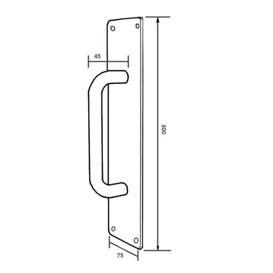 Pull Handle with Plate – 75mmW x 300mmH SS