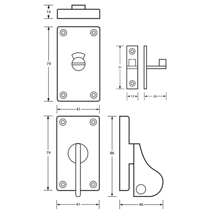 Sliding Door Indicator and Lock, Polished Aluminium