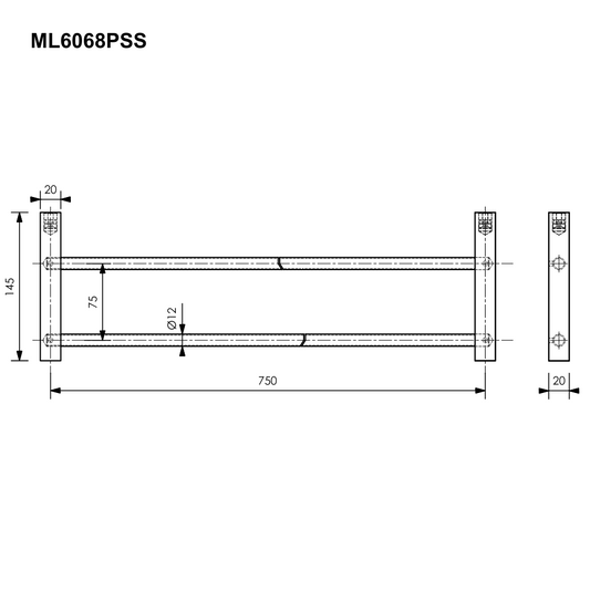 Paterson Square Double Towel Rail 750mm PSS