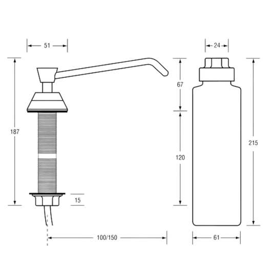 In Basin/Vanity Soap Dispenser – 475ml, 100mm Bright Chrome Spout