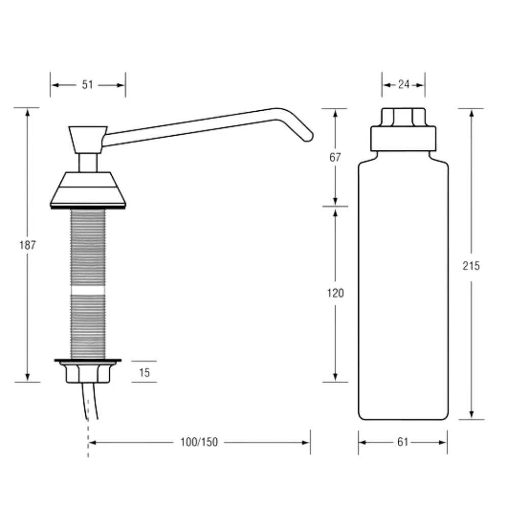 In Basin/Vanity Soap Dispenser – 475ml, 150mm Bright Chrome Spout