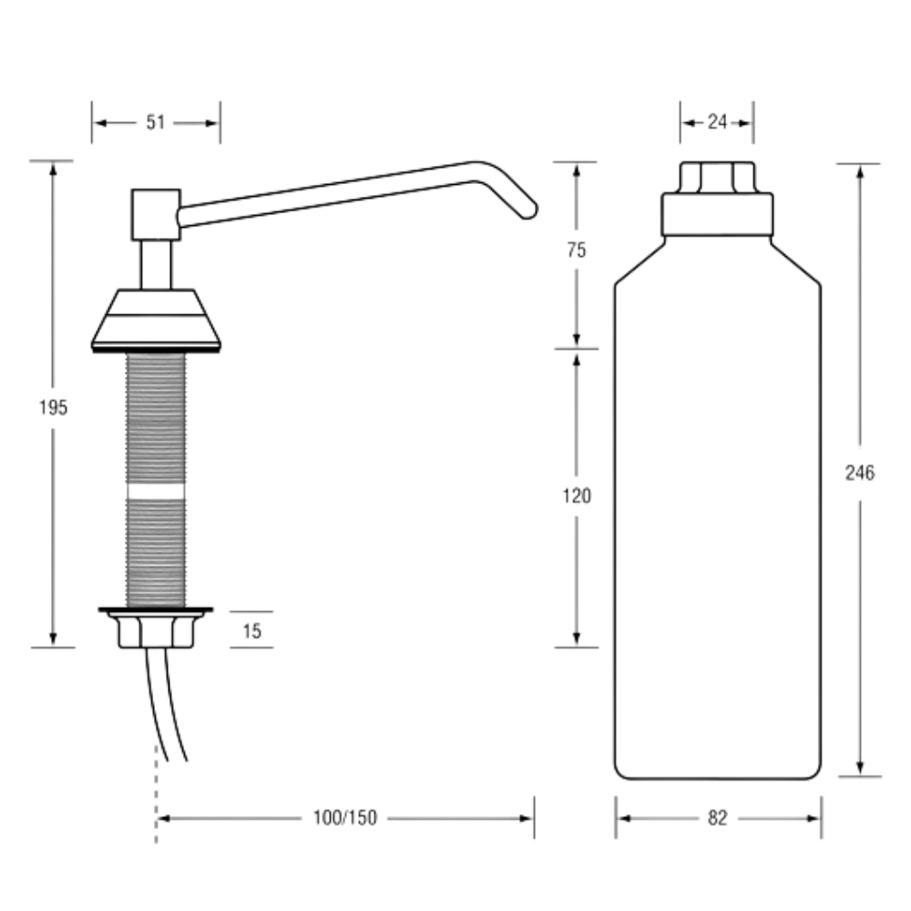 In Basin/Vanity Soap Dispenser – 950ml, 150mm Bright Chrome Spout