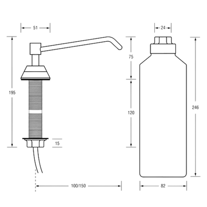 In Basin/Vanity Soap Dispenser – 950ml, 150mm Bright Chrome Spout